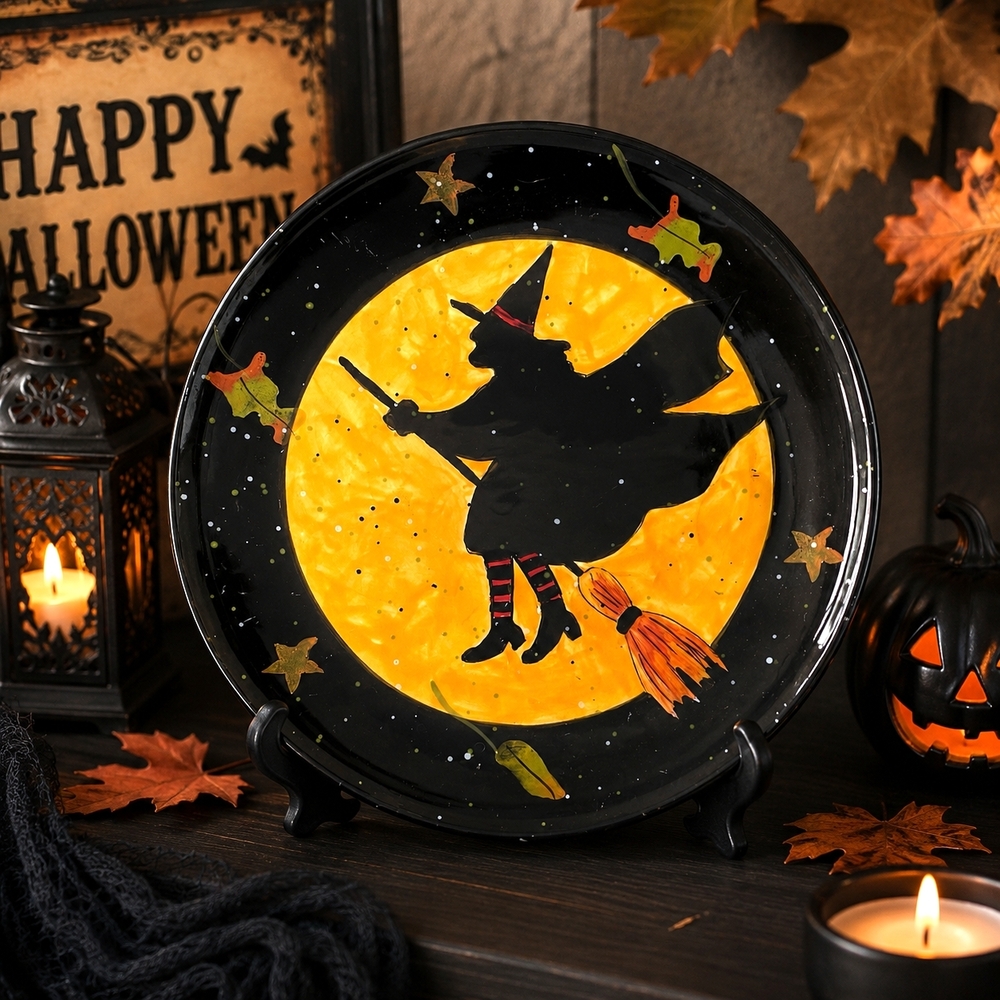 Susan Winget Certified International Halloween Witch Moon Ceramic Plate 8.25"